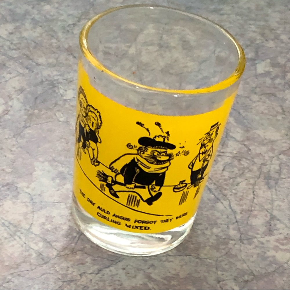Vintage 50's Curling Sport Shot Glass - 50's Barware - Curling Gag Gift
